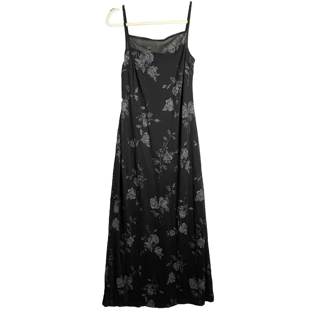 VTG Y2K Maxi Dress Womens M Black Floral Fairy Grunge Whimsigoth Romantic Witchy